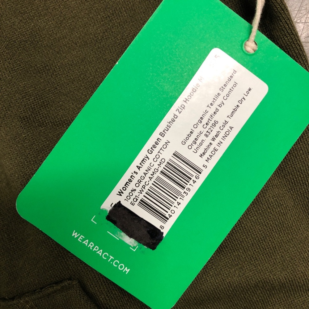 Pact Women’s Brushed Full Zip Hoodie Size Medium Army Green New W. Tag - Picture 8 of 8